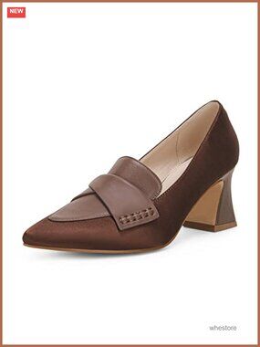 Women's Chunky Block Low Heel Pointed Toe Pumps Stitching Office Dress Shoes
